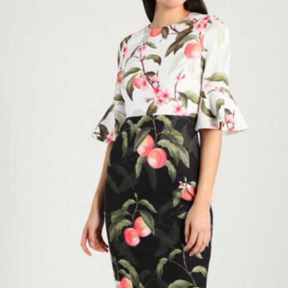 Ted Baker Areea Peach Blossom Leaves Sheath Pencil Cocktail Sheath Dress Small - Picture 5 of 16